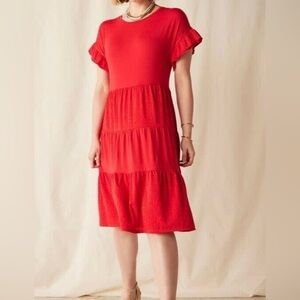 Matilda Jane Enchanted Garden Bellewood Knit & Eyelet Dress Small Red